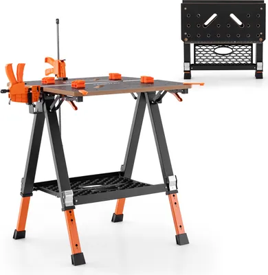 Produktbild von COSTWAY 2v1 skladací pracovný stôl, pracovný stôl s 8 nastaviteľnými výškami, prenosný pracovný stôl do 454 kg