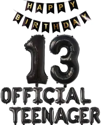 Zdjęcie produktu dla Dekoracje urodzinowe 13 lat, Happy Birthday banner, 4 sztuki, czarny, dla chłopców i dziewcząt