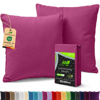 Produktbild von AR Line 2er Pack Jersey Kissenbezüge 80x80 Baumwolle – weich, pflegeleicht, Kissenhüllen mit Reißverschluss, in Farbe: Pink
