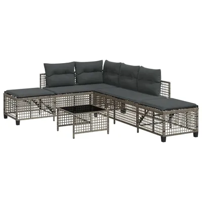 Produktbild von ZMH 3-tlg. Garten-Ecksofa-Set mit Kissen Grau Poly Rattan