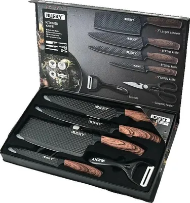 Obrázek produktu pro Sada kuchyňských nožů, nerezová ocel, 6dílná sada nástrojů, čokoláda