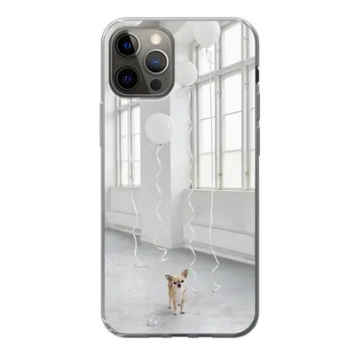 Produktbild von MuchoWow® Handyhülle Schutzhülle Hülle für iPhone 12 Pro Hund - Weiß - Luftballon Silikon Softcase Handy Hülle - Abdeckung