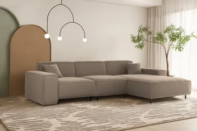 Produktbild von Ecksofa Designersofa GLORIA in Stoff Tiffani Taupe Ottomane Rechts