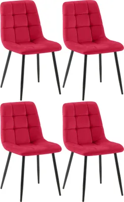 Produktbild von CLP 4er Set Esszimmerstuhl Tilde gepolstert mit Rückenlehne bis 150 kg belastbar rot Material Samt