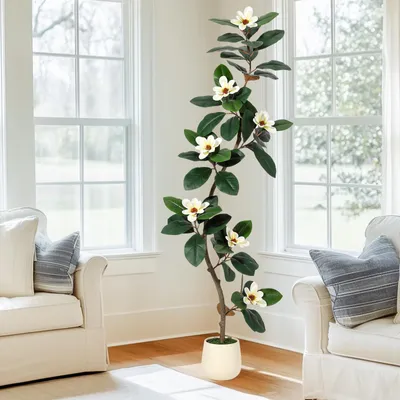 Zdjęcie produktu dla Sztuczna Magnolia 180 cm – Realistyczna Roślina Doniczkowa do Domu, Biura i na Taras, Bez Pielęgnacji