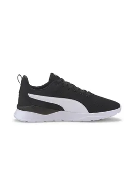 A single black Puma sneaker with a white stripe on a white background.