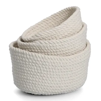 Image de Lot de paniers de rangement en coton de différentes tailles, 3 pièces