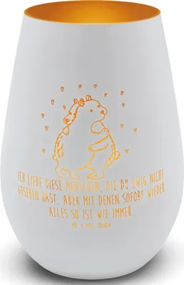 Produktbild von Mr. & Mrs. Panda Laterne Eisbär Umarmen - Weiß - Geschenk, teelichtglas, Glas Windlicht, ambiente licht, Outdoor, Lustige Sprüche, Kerzenhalter