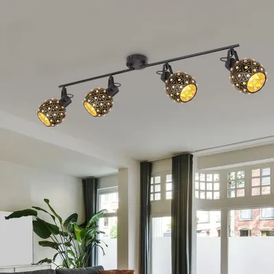 Produktbild von Deckenlampe, Metall, Kristalle, schwarz, 4 flammig, L 90cm