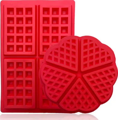 Produktbild von 2x Silikon Herz Waffelformen Backformen Belgische Waffel Maker Formen Förmchen Rot