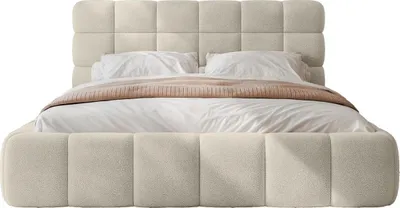 Productafbeelding van FEDVE Boxspringbed BIVIO met bouclé-stof, 160x200 cm, crème