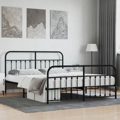 Produktbild von The Living Store Bettgestell mit Kopf- und Fußteil Metall Schwarz 183x213 cm