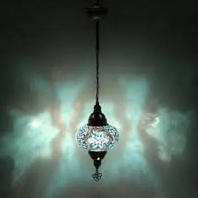 Obrázek produktu pro Závěsná lampa Mozaïek Lampa z Turecka, ručně vyrobená, Ø 13 cm, výška 53 cm, E14 LED, modrá