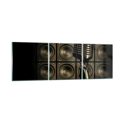 Produktbild von Bilder auf glas - Mikrofon Retro Singen - 150x50cm - Glasbilder - Wandbilder - Kunstdruck - zum Aufhängen bereit - Wanddekoration aus Glas - Glas Bilder - Wandbild auf Glas - 3 Teile - GCA150x50-0306