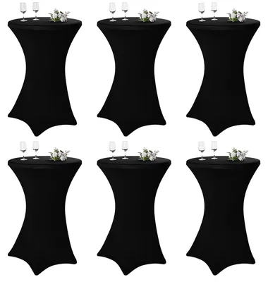 6 Spandex-Stretch-Tischdecken, 70 x 110 cm, schwarz, für Cocktail-Stehtische