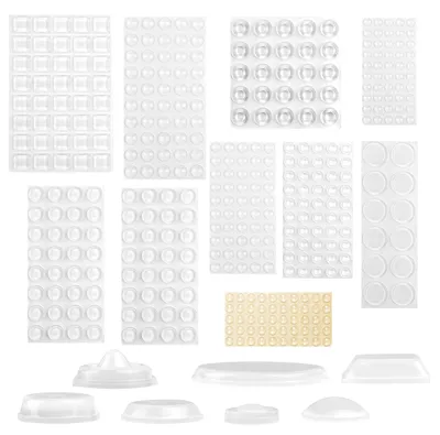 Produktbild von Transparente Gummipuffer, 389 Stück. Transparente Schutzpads in 9 Größen und Ausführungen, Türpuffer, elastische Puffer, Stopperpads, Möbelpuffer für Türen, Schränke und Schubladen.