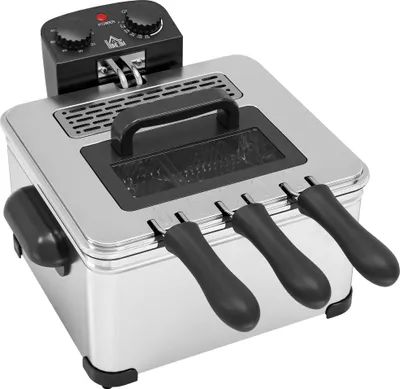 Fritteuse, 5 L Ölkapazität, Timer, Sichtfenster, 2000W Leistung, Silberfarben