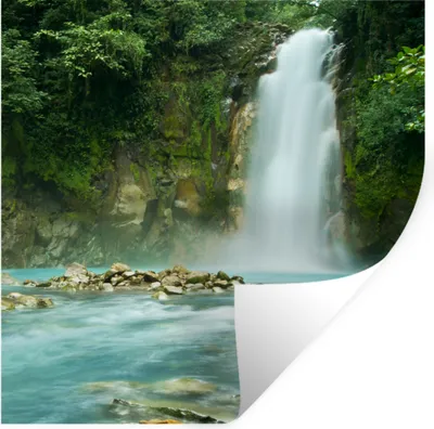 Produktbild von MuchoWow® Wandtattoo Wandsticker Wandaufkleber Dschungel - Natur - Wasserfall 100x100 cm Selbstklebend und Repositionierbar - Wierderverwendbar - Selbstklebend