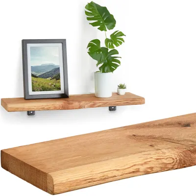 Imagen del producto de Estantería de madera para pared con borde de roble con forma de tronco