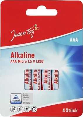 Produktbild von Jeden Tag - Alkaline Batterien - AAA Micro - 1,5V - LR03 - 4 Stück