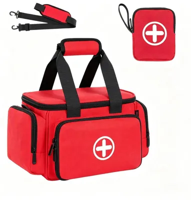 Image de Trousse de premiers secours vide, rouge, trousse médicale professionnelle, trousse d'urgence, dimensions : 27 cm (L) x 17 cm (l) x 19 cm (H)