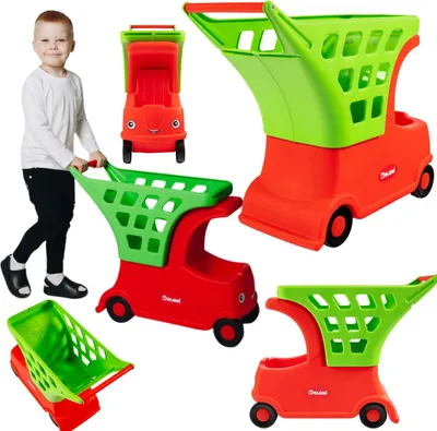 Produktbild von Moderner Einkaufswagen mit Sitz für Kinder - Korb auf Rädern, CE|EN 71 , perfekt für Geschäfte und den täglichen Einkauf