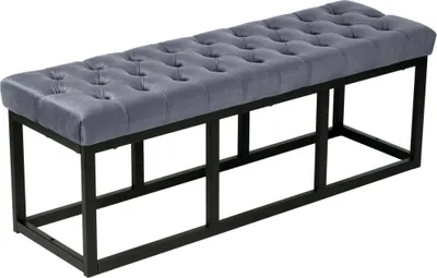 Immagine prodotto di Panca CLP Polson, moderna, struttura nera, velluto, trapuntata, protezione del pavimento, design, grigio 120 cm