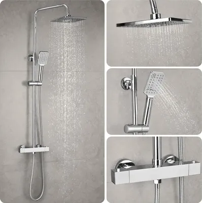 Produktbild von Famanu Duschsystem mit Thermostat und Regenduschset - Chrom
