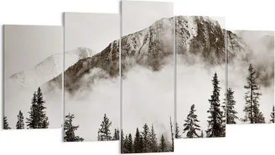 Produktbild von Bild auf Leinwand - Leinwandbild - 5 Teile - Nebel Berg Wald - 160x85cm - Wand Bild - Wanddeko - Wandbilder - Leinwanddruck - Bilder - Wanddekoration - Leinwand bilder - Wandbild - EA160x85-4936