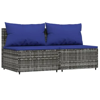 Produktbild von vidaXL Garten-Mittelsofas mit Kissen 2 Stk. Grau Poly Rattan