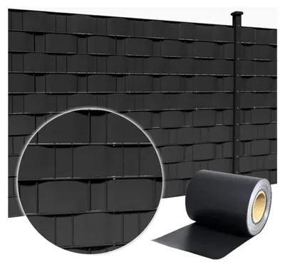Produktbild von PVC Sichtschutzstreifen Sichtschutzfolie Extra dick Blickdicht für Doppelstabmattenzaun mit 30 Befestigungsclips für Gartenzaun, Balkon (70m x 19cm, Anthrazit)