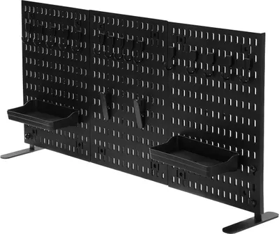 Obrázek produktu pro Pegboard nástěnná organizace - sada děrovaných desek - velikost L 90×42 cm - plast - montáž na zeď - úspora místa pro domácnost/kancelář/sklad - bílá