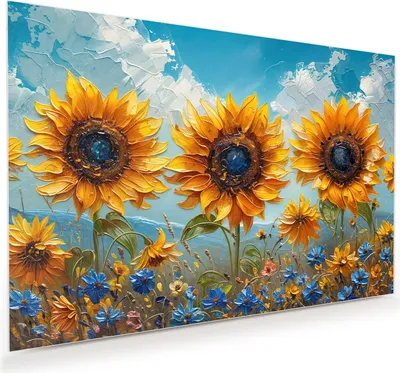 Produktbild von Glasbild 90x60cm in XXL für Wohnzimmer, Schlafzimmer Motiv Sonnenblumenwiese