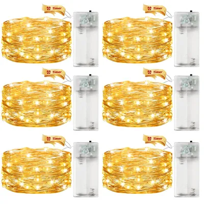 LED-Lichterkette mit Timer, 6 Stück, 2 m, 20 LEDs, warmweiß