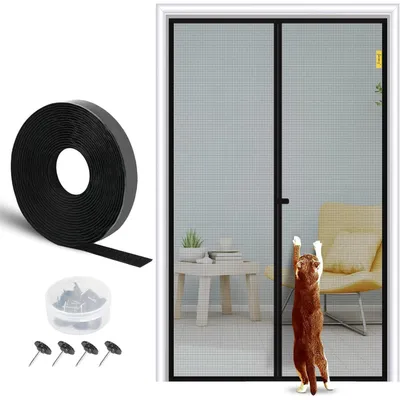 Produktbild von Magnet Fliegengitter Balkontür 90x210 cm Schwarz Insektenschutz mit Magnetverschluss
