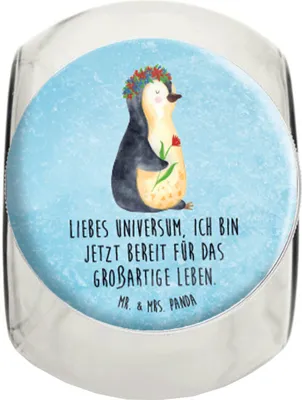 Produktbild von Mr. & Mrs. Panda Bonboniere Pinguin Blumen L 870ml - Eisblau - Geschenk, Positiv, Kaffeedose, Dekoglas, Vorratsglas, Leben, Motivation, schraubglas, Teedose, glasbehälter