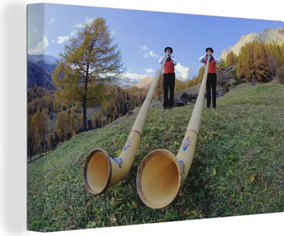 Obrázek produktu pro OneMillionCanvasses® - Výtisky na plátně - 140x90 cm, Alpy - Muž - Alphorn, nástěnné umělecké dílo tisk nástěnné dekorace