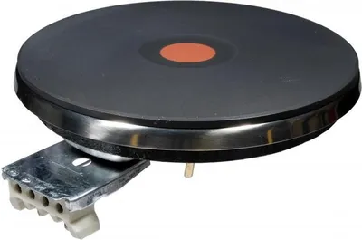 A single electric stove burner with its connection terminal.