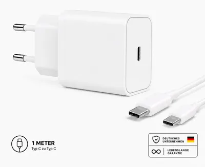 Produktbild von USB C Schnellladegerät mit Kabel Universal Netzteil Ladegerät 45Watt – Weiß / Typ C 1 Meter