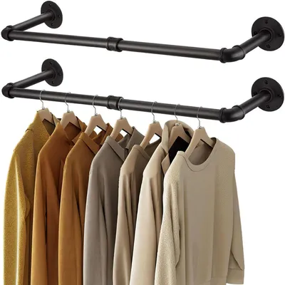 Produktbild von Industrieller Wäscheständer aus Rohren, 2er-Set, 92,5 cm Kleiderbügel aus Eisenrohren, Wandmontage, platzsparendes Wandregal, multifunktionales Küchen