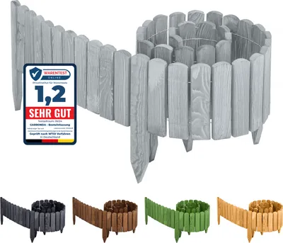 Produktbild von Garronda Beeteinfassung Holz Rollzaun Gartenzaun imprägniert Flexibler Rollborder Rasenkante Palisade Umzäunung für Garten Länge: 200 cm GD-0046 (Grau, Höhe: 10 cm)