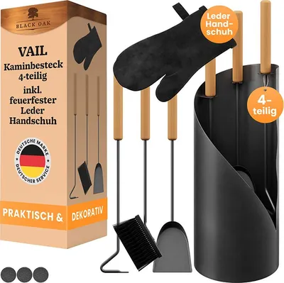 Produktbild von BLACK OAK Kaminbesteck "Vail" - Set inkl. Lederhandschuh