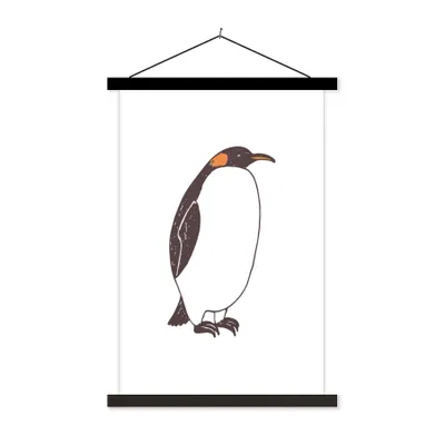 Produktbild von MuchoWow® Textilposter Pinguin - Kinder - Weiß - Jungen - Mädchen 60x90 cm mit schwarzem Rahmen - Poster Wohnzimmer