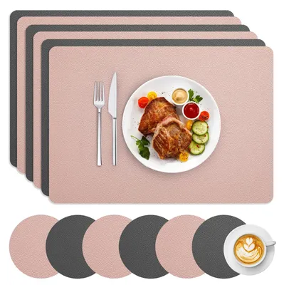 Platzsets rechteckig 30x43 cm, 6er-Set, rosa+grau, abwaschbar, hitzebeständig