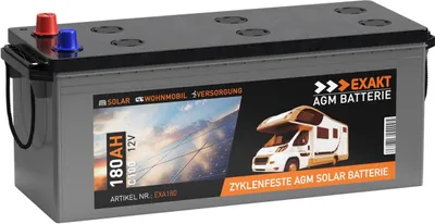Produktbild von Exakt AGM Solar- & Wohnmobilbatterie, 180Ah (ersetzt 160/170Ah), 12V, auslaufsicher, 513x189x223mm, 43,8kg