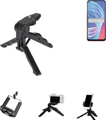 Produktbild von K-S-Trade Stativ Tisch-Ständer Dreibein Handy-Stativ Ständer kompatibel mit Oppo A73 5G Mini-Stativ Smartphone Tripod Handy-Stativ aus Plastik