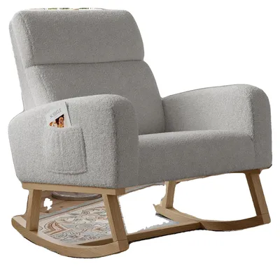 Image de Fauteuil à bascule, velours, design ergonomique, GRIS CLAIR