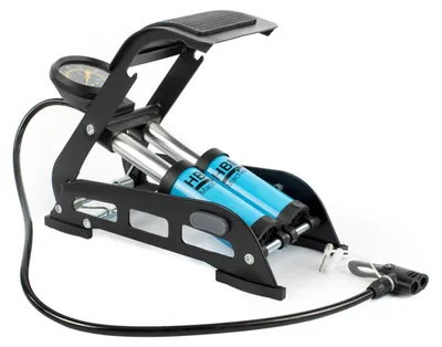 Immagine prodotto di Pompa a pedale a doppio pistone, con manometro per gonfiaggio pneumatici ,8 Bar Hbm