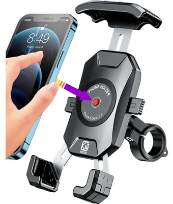 Image de Support pour téléphone compatible moto et vélo, avec verrouillage automatique, rotation à 360°, pour smartphones de 4 à 7 pouces