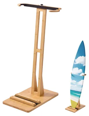 Immagine prodotto di VEVOR supporto verticale per tavole da surf Porta tavole da surf in legno per lo stoccaggio (regolabile da 370 a 665 mm), organizzatore indipendente per tavole con imbottitura in sughero, per wakeboard snowboard kiteboard